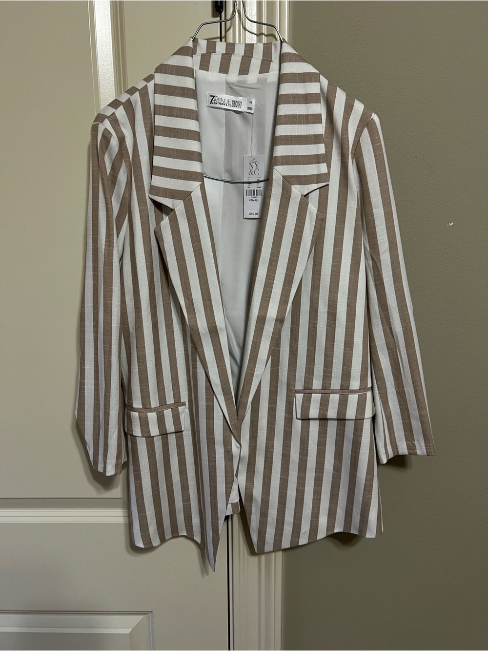 New York & Company White and Beige Striped Blazer